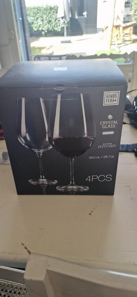 4 nieuwe mega grote wijnglazen crystal, Glas of Glazen, Nieuw, Ophalen of Verzenden, Glas