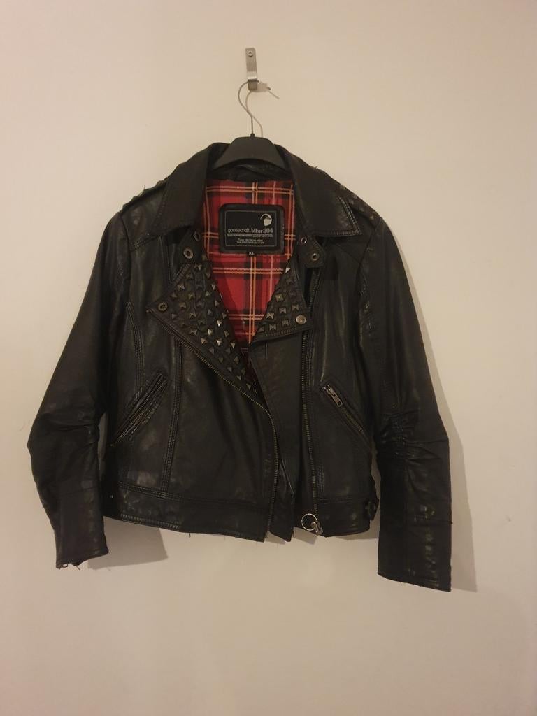 zwarte leren bikerjack met studs, Maat 38/40 (M), Zwart, Ophalen of Verzenden, Onbekend