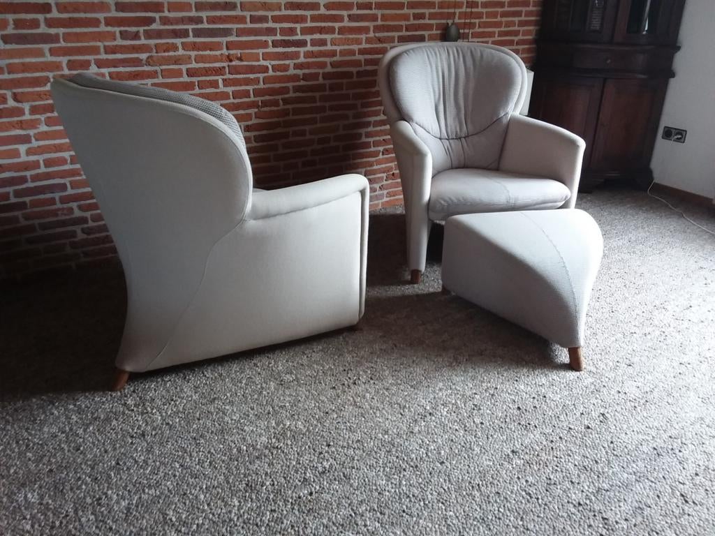 Leolux Excalibur fauteuils met hocker, Jan Armgardt, wol, Ophalen, 75 tot 100 cm, Zo goed als nieuw, 75 tot 100 cm