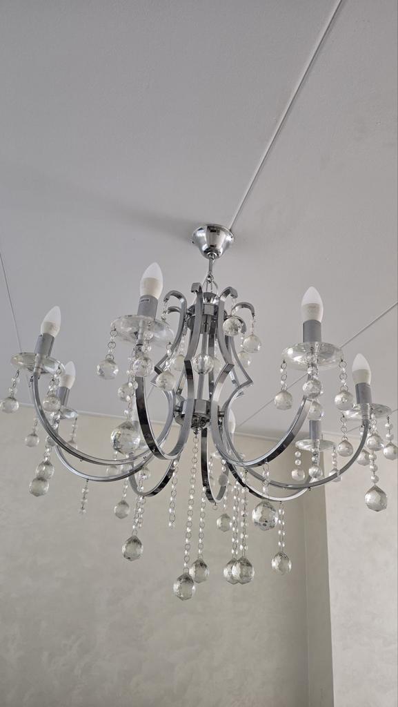 Luxe Plafondlamp met Kristallen - Modern Design, Ophalen, Zo goed als nieuw, Metaal