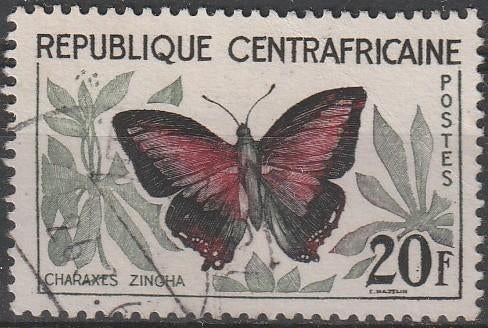 1701. Centraal  Afrika 10 gest. Vlinder, Ophalen of Verzenden, Overige landen, Gestempeld