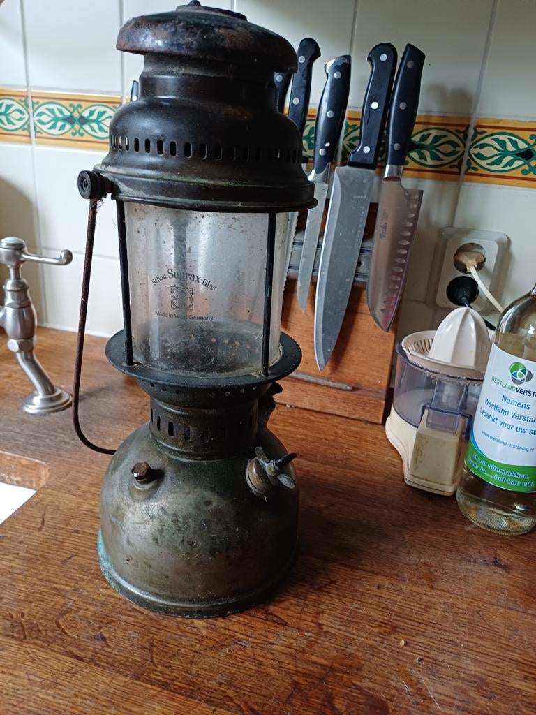 Antiek koperen gaslamp, Ophalen of Verzenden