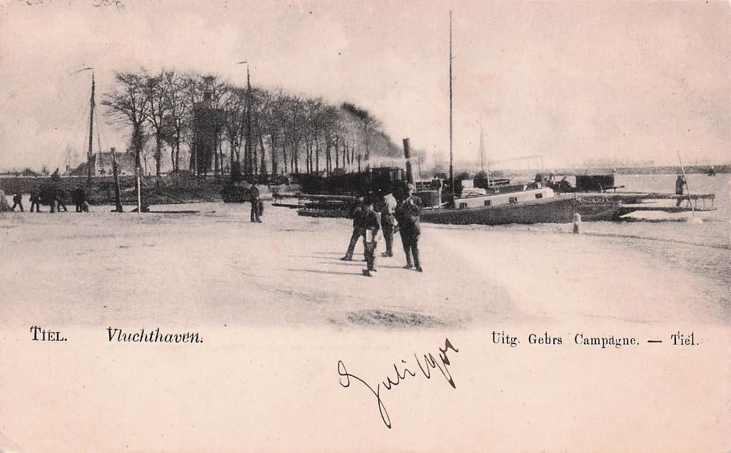 Tiel - Vluchthaven met boten en mensen (van voor 1907), Ophalen of Verzenden, Voor 1920, Ongelopen, Gelderland