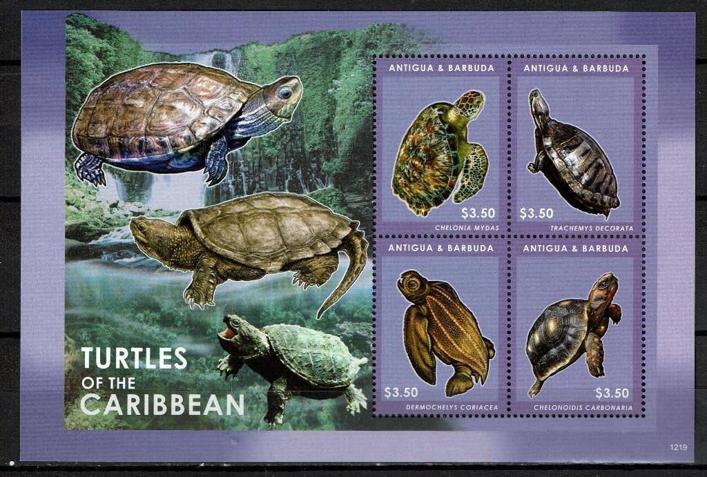 ANTIGUA 2012 PF BLOK SCHILDPADDEN TEPTIELEN TURTLES, Ophalen of Verzenden, Postfris, Dier of Natuur