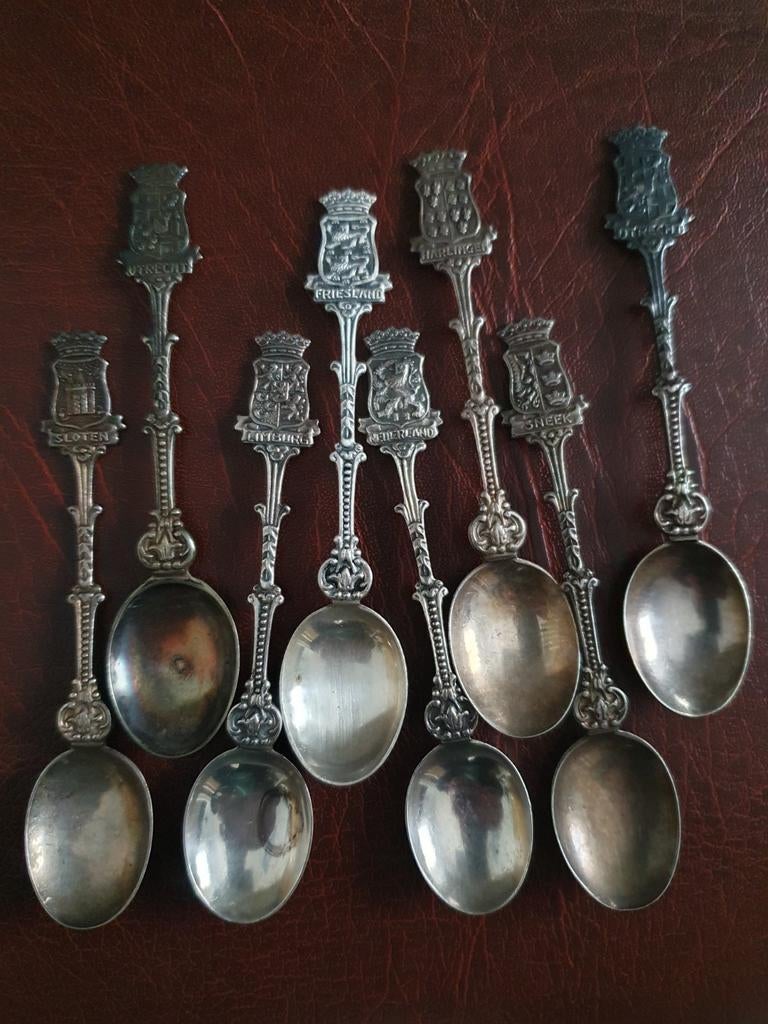 Set van 8 vintage verzilverd lepeltje DE, Antiek en Kunst, Antiek | Bestek, Ophalen of Verzenden