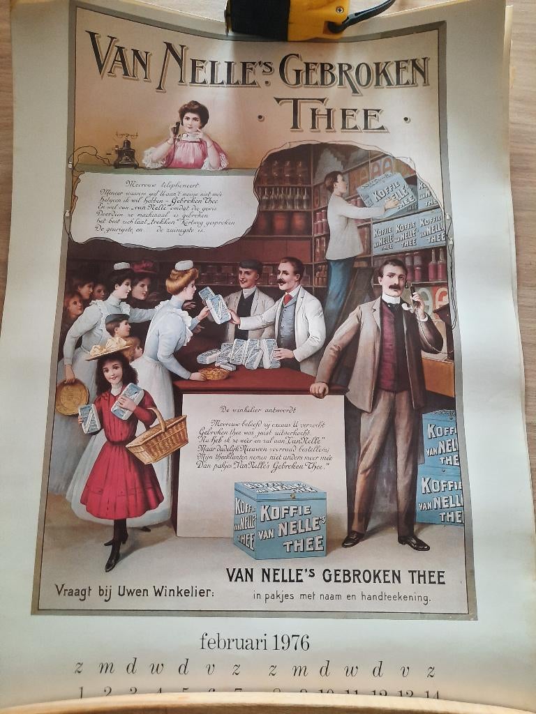 Oude vintage 1976 illustraties kalender, Ophalen of Verzenden, Maandkalender, Gebruikt