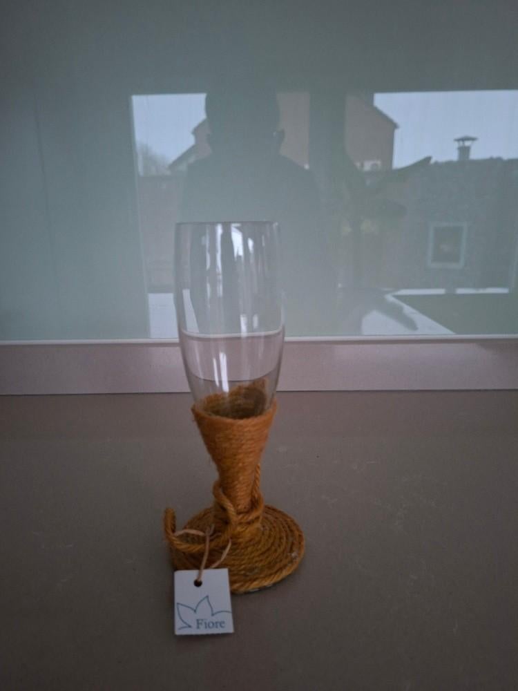 Fiore glas / vaasje omwikkeld met touw,, Ophalen of Verzenden, Zo goed als nieuw, Bierglas