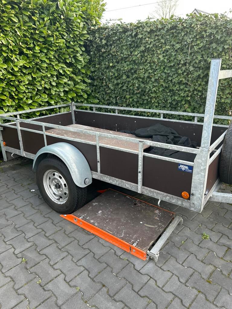 Stevige aanhanger 132x257 cm incl afdekzeil + 2 rijplaten, Ophalen, Gebruikt