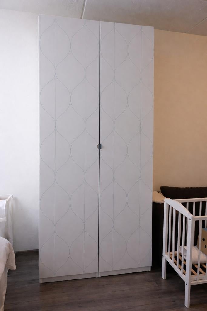 witte Pax ikea kastdeur met blauwe golf, Kunststof, Gebruikt, 200 cm of meer, Met deur(en)