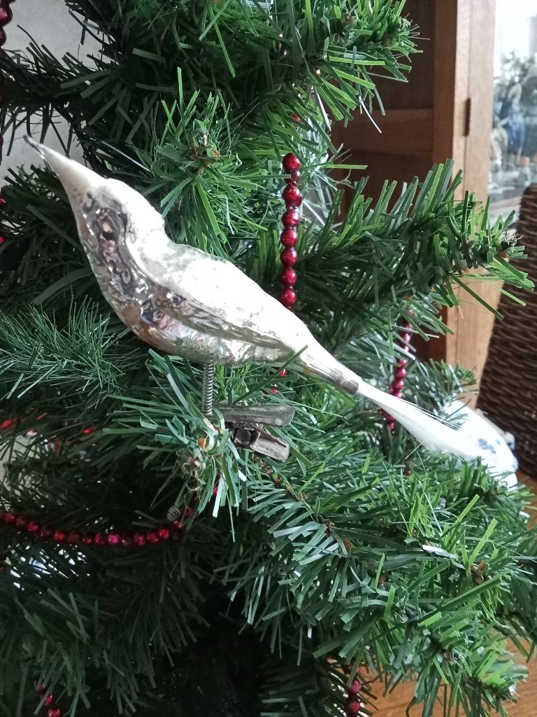 zeer mooi oudere glazen vogeltje op clip gesuikerde vleugels, Ophalen of Verzenden, Gebruikt