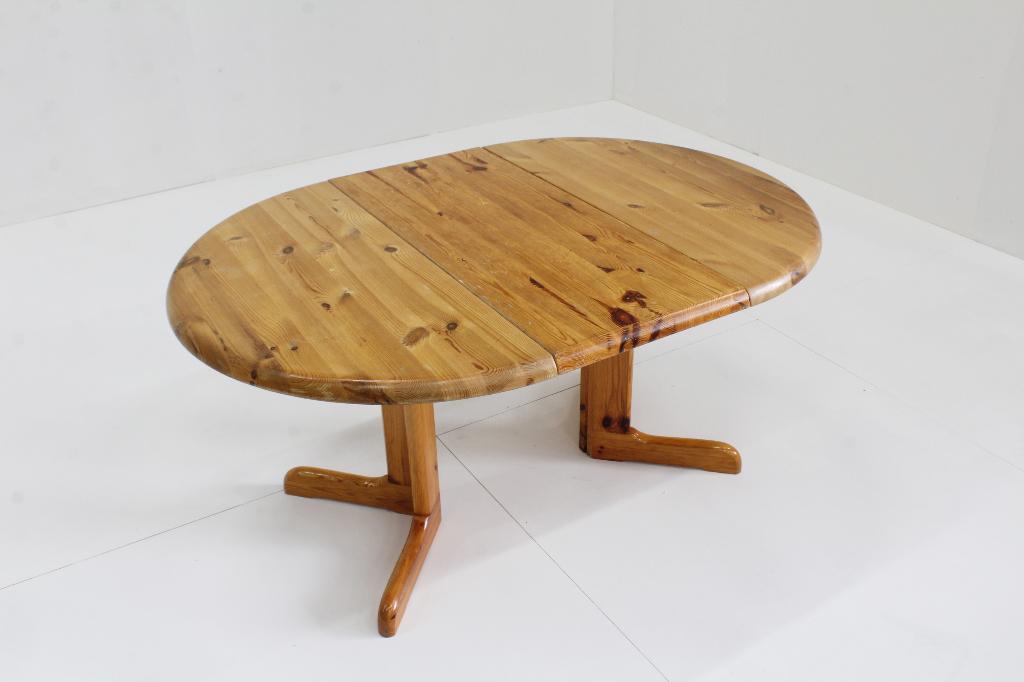 Vintage Deense ronde uitschuifbare eettafel wood jaren 60, Ophalen, Gebruikt, Vijf personen of meer, Grenenhout