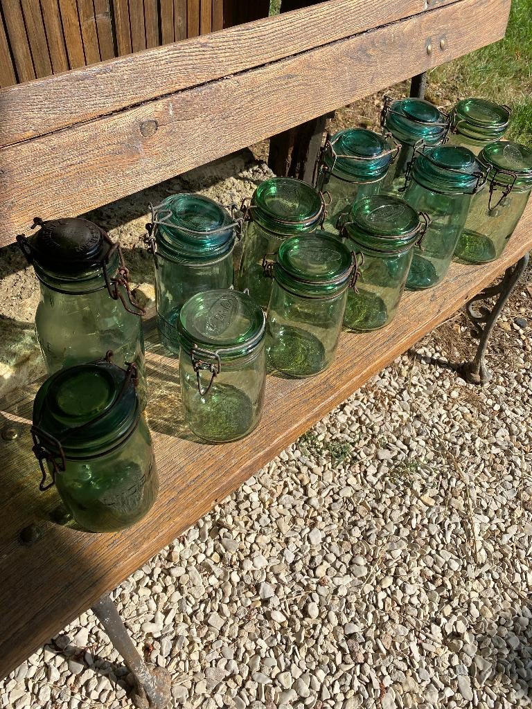 Brocante, antieke groene Franse weckflessen, Ophalen of Verzenden