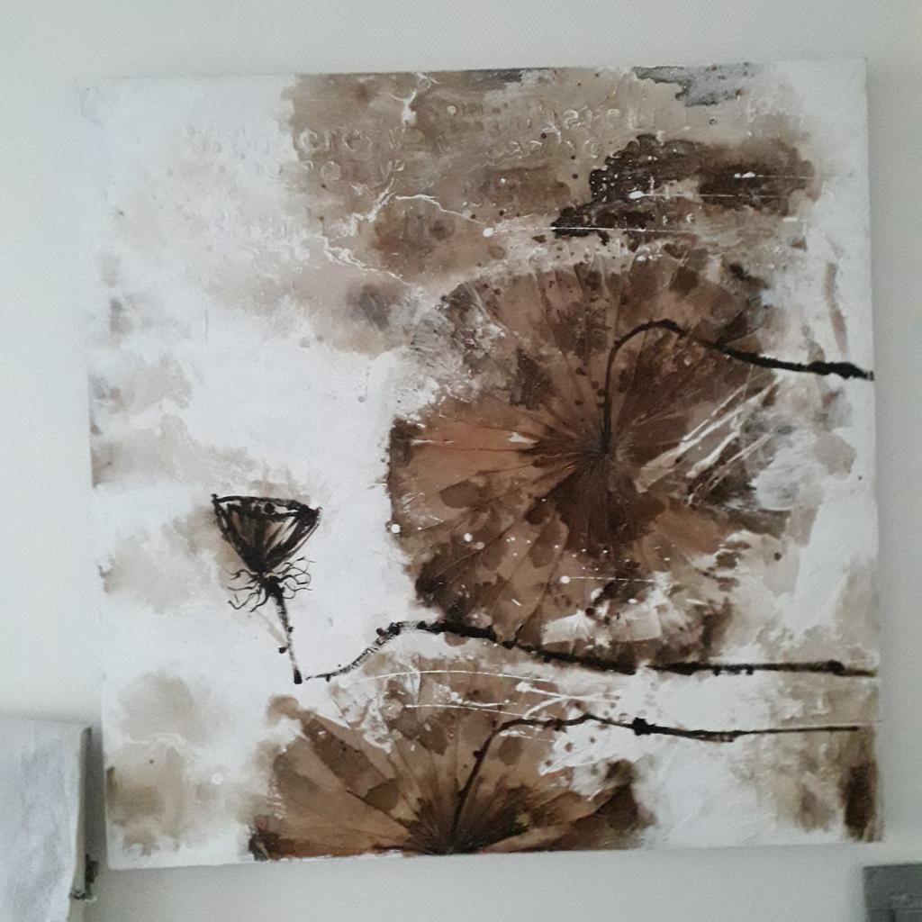 Schilderij abstract kleur bruin, taupe, gebroken wit, ivoor, Ophalen of Verzenden