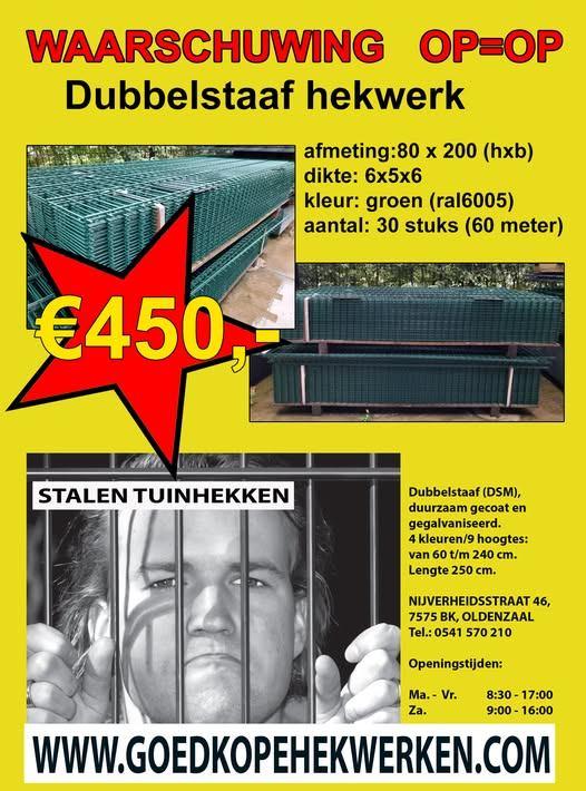 30 x Dubbelstaafs hekwerken 80/200cm €450, Tuin en Terras, Gaas en Draad, Ophalen, Nieuw, 20 meter of meer, Gaas