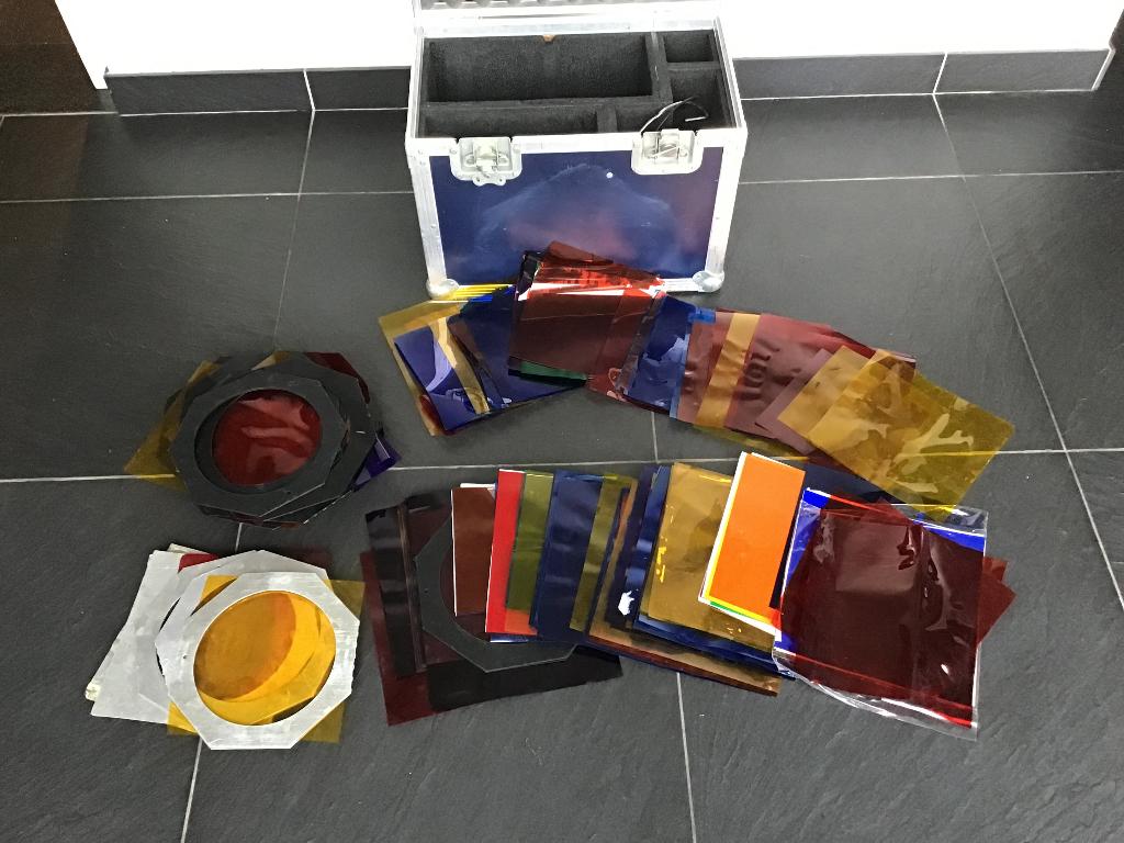 Flightcase vol met div. kleuren lichtfilters - zie foto, Ophalen of Verzenden, Gebruikt, Licht, Kleur