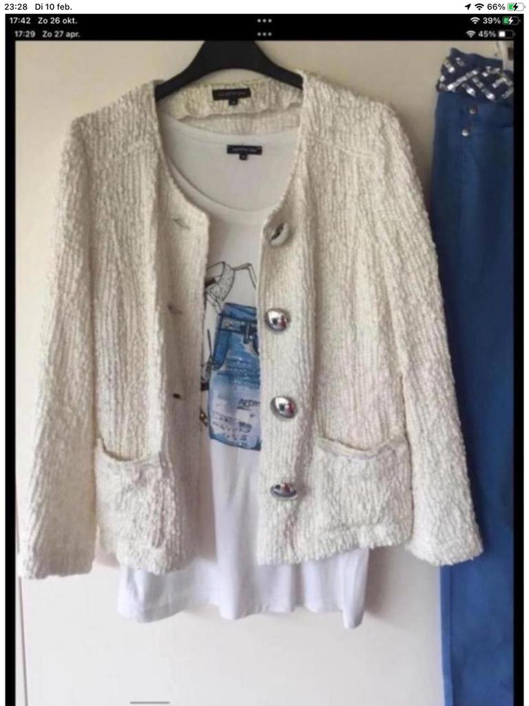 Caroline Biss tshirt met jasje maat 36, Wit, Ophalen of Verzenden, Zo goed als nieuw, Korte mouw