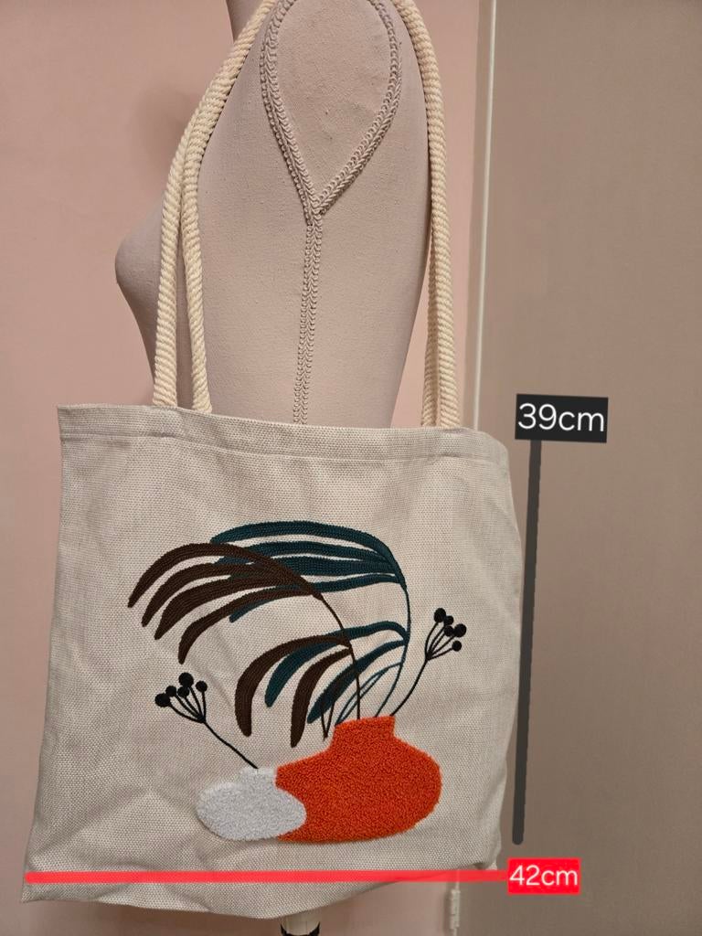 🌾Canvas shopper met handgemaakt tuft, Ophalen of Verzenden, Nieuw, Beige, Shopper