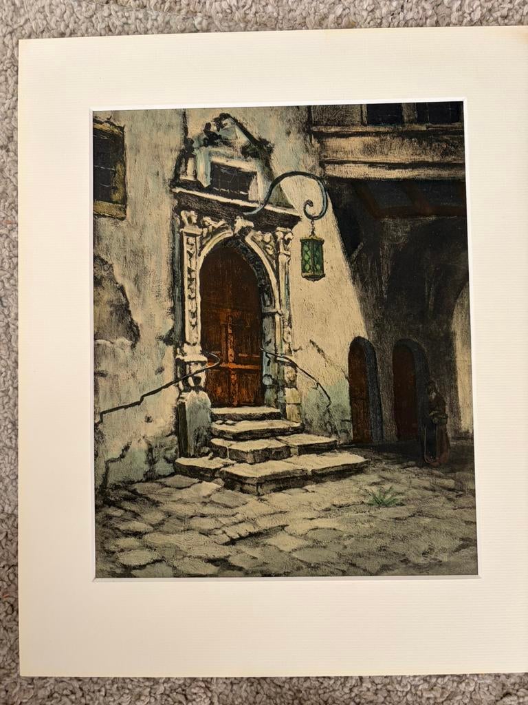 J. Snoeck stadhuis Rhotenburg handcoloured, Antiek en Kunst, Ophalen of Verzenden