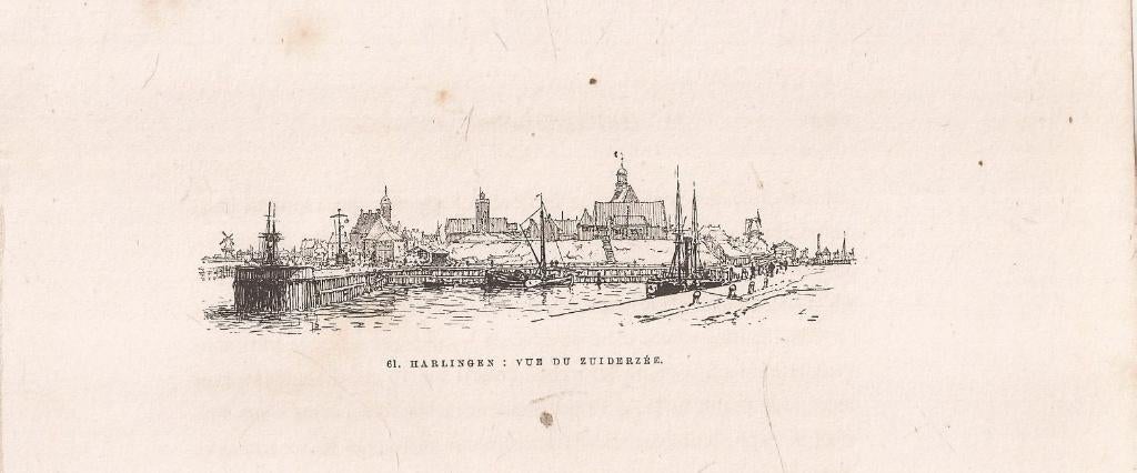 Harlingen   Vue du Zuiderzee Houtgravure ca.1880, Antiek en Kunst, Ophalen of Verzenden
