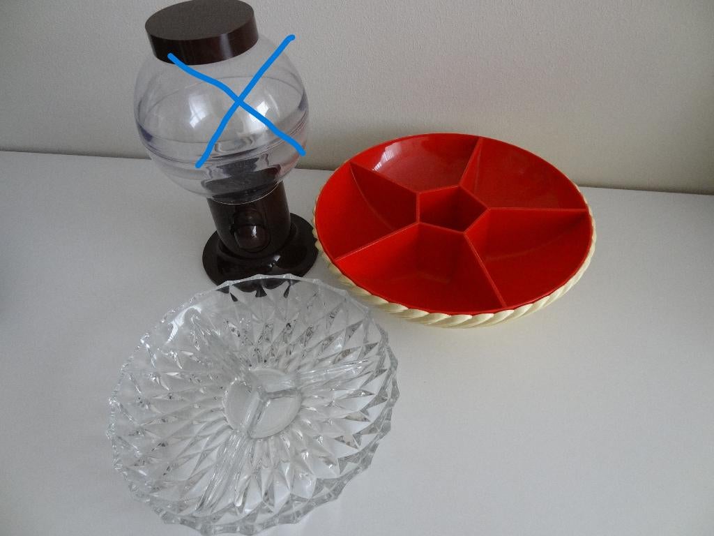 Vintage schalen en pinda automaat, Ophalen, Gebruikt