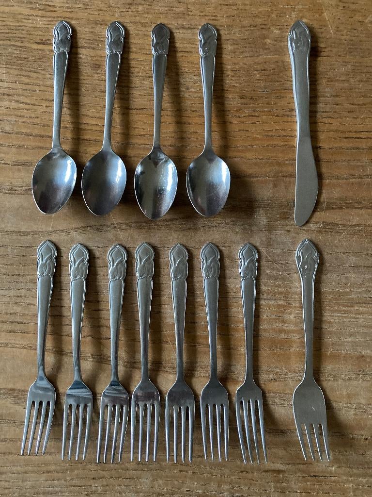 Vintage rvs kinderbestek Gero konijn mes vork lepel, Ophalen of Verzenden