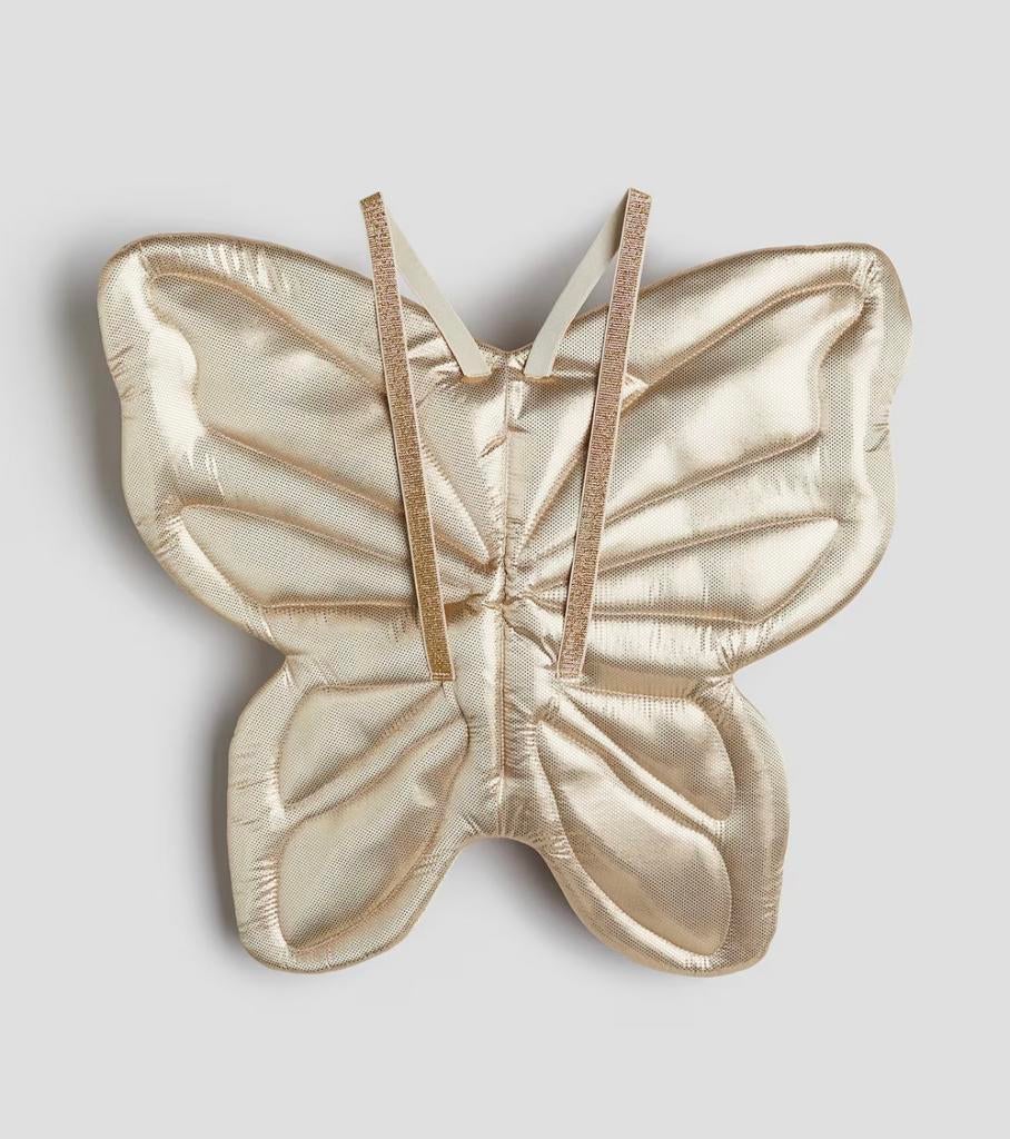 Gouden glanzende gewatteerde vlinder vleugels voor op de rug, Ophalen of Verzenden, Zo goed als nieuw, Meisje