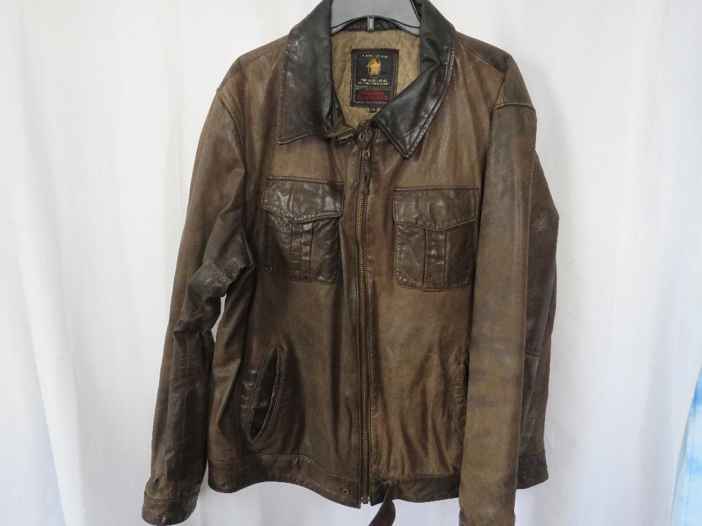 leren used klusjas met beschadigingen mt 54 Scotch & Soda, Maat 52/54 (L), Bruin, Ophalen of Verzenden, Gedragen