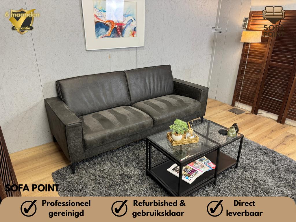 Robuuste Antraciete Microleren 2-Zits Bank- Gratis Bezorgd, 75 tot 100 cm, Ophalen of Verzenden, Zo goed als nieuw, Noordkade 68A