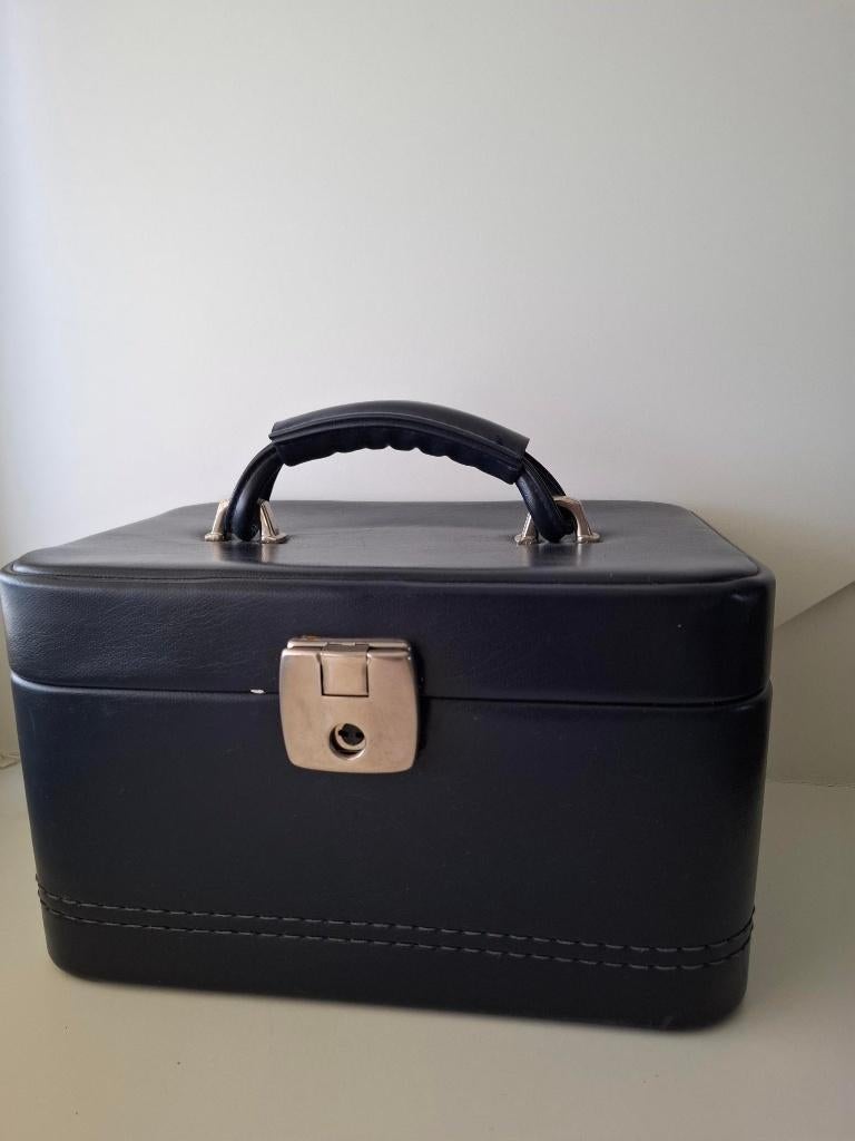 Vintage beauty case jaren 80, Gebruikt, Blauw, Ophalen of Verzenden, Met spiegeltje(s)