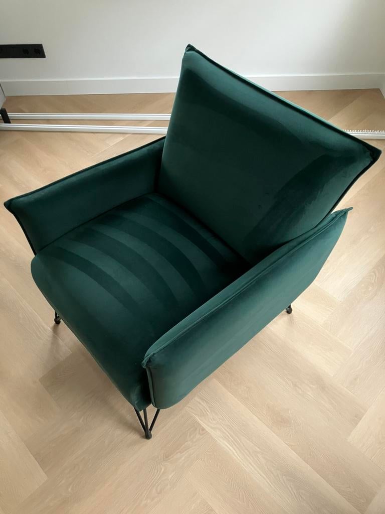 Velvet fauteuil Mika groen, Ophalen, Eenpersoons, Velvet chique, 75 tot 100 cm