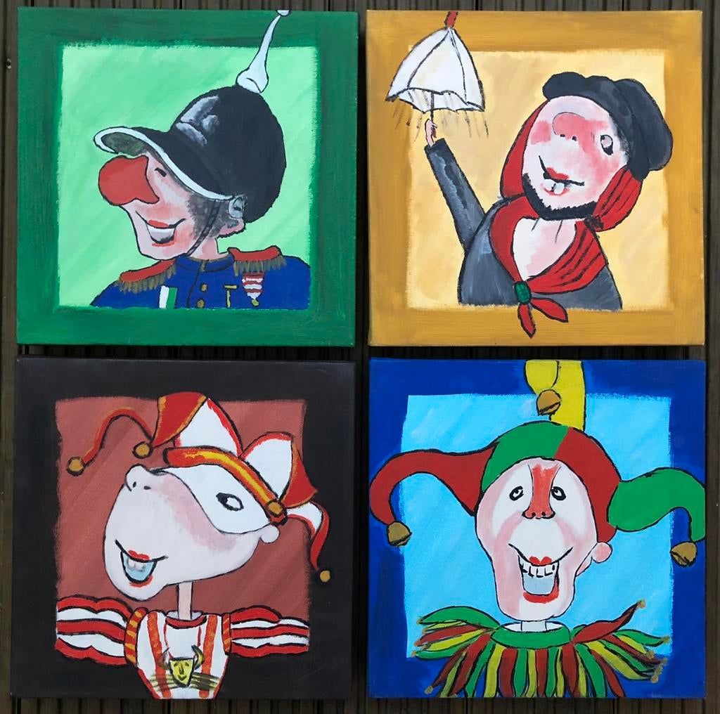 T.e.a.b. : 4x Vastenavond Schilderij-tekeningen Krabbegat, Ophalen, Gebruikt