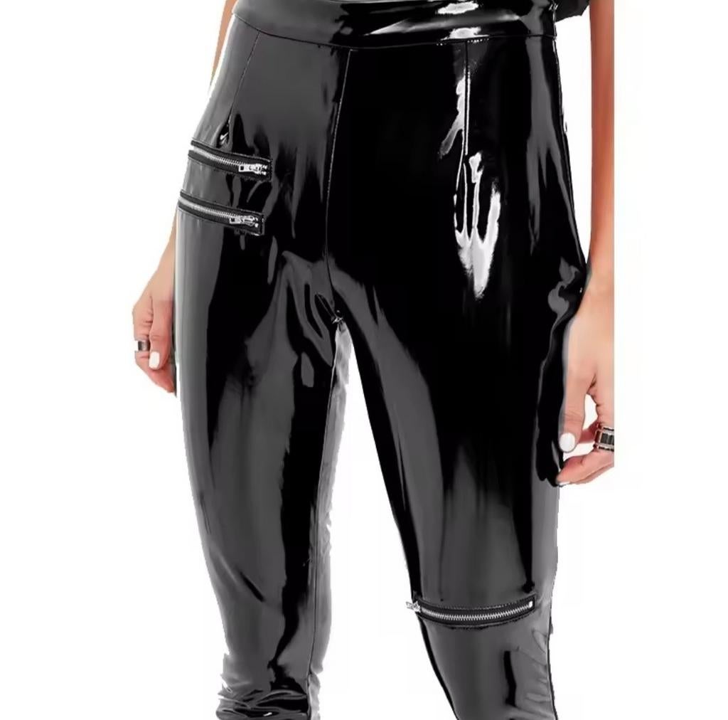 Mooie lakbroek met ritsen, tm 4XL, Kleding | Dames, Verzenden, Nieuw, Zwart, Lang