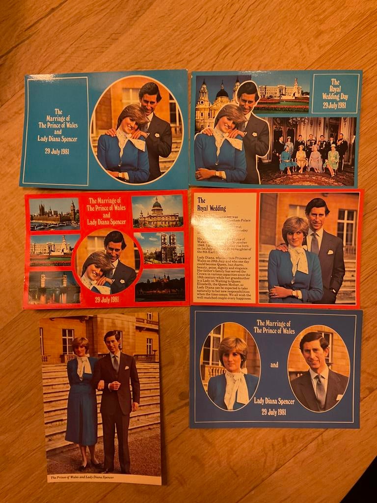 Verzameling huwelijk Lady Diana en prins Charles, Verzamelen, Ophalen of Verzenden, Zo goed als nieuw, Kaart, Foto of Prent