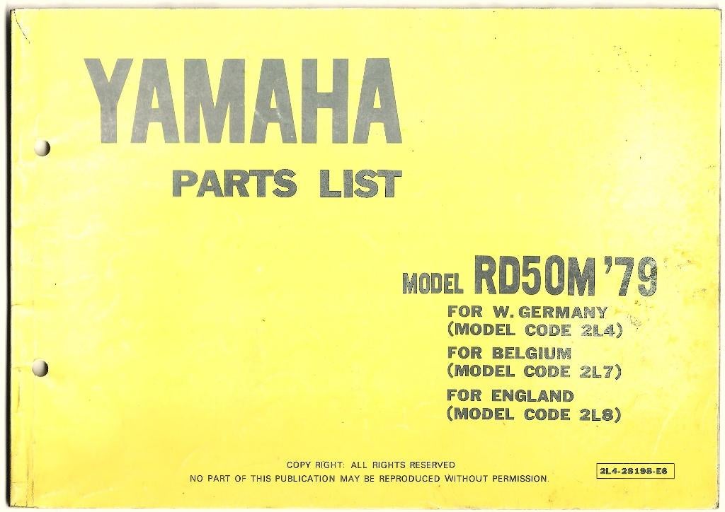 Yamaha RD50 M Parts List 1979 bromfiets (2246z) bromfiets, Fietsen en Brommers, Ophalen of Verzenden, Zo goed als nieuw