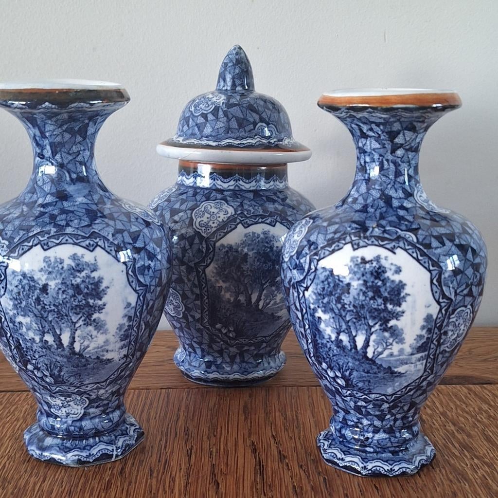 Delftsblauwe Villeroy & Boch vazen en potje, Ophalen of Verzenden