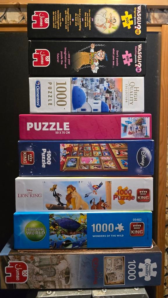 7 puzzels van 1000 stukjes, Ophalen, 500 t/m 1500 stukjes, Zo goed als nieuw
