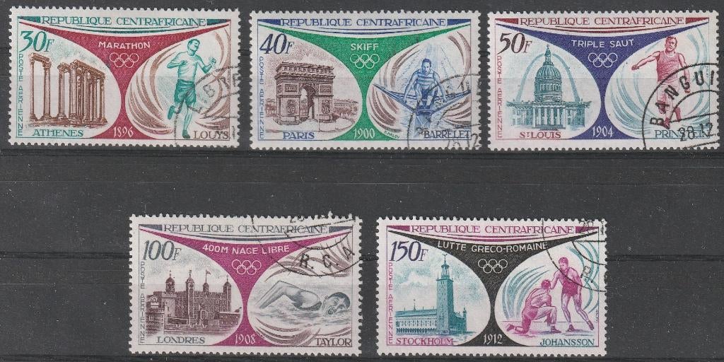 1706. Centraal Afrika 304/08 gest. Olymp. Spelen, Ophalen of Verzenden, Overige landen, Gestempeld
