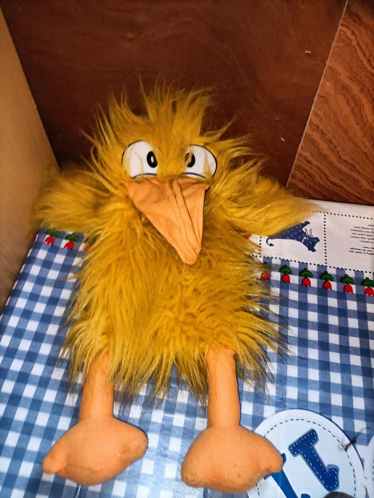 Gele kraai handpop vogel 40 cm gemeten met poten, Ophalen of Verzenden, Zo goed als nieuw, Overige typen
