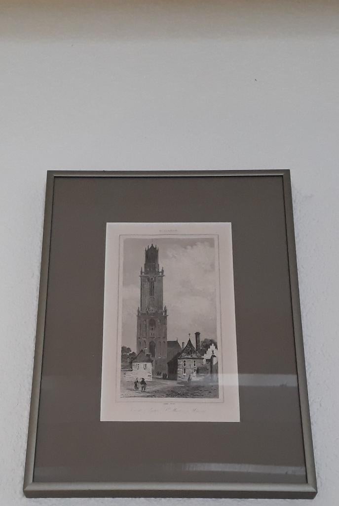 Antieke gravure van de ""  Dom van Utrecht  " ., Antiek en Kunst, Ophalen of Verzenden, Gravure, Gesigneerd, 1800 - 1899