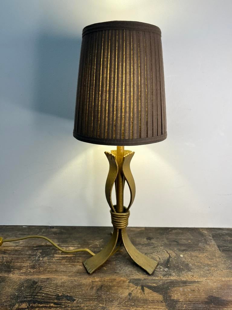 Vintage metalen brutalist gouden tafellamp, Vintage metalen brutalist retro jaren 70, Gebruikt, Ophalen of Verzenden, Metaal