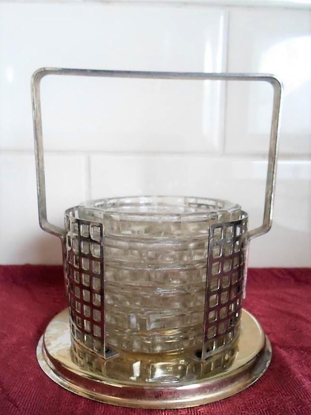 6 Glazen onderzetters in chromen houder. Jaren '60, Ophalen of Verzenden, Zo goed als nieuw, Overig