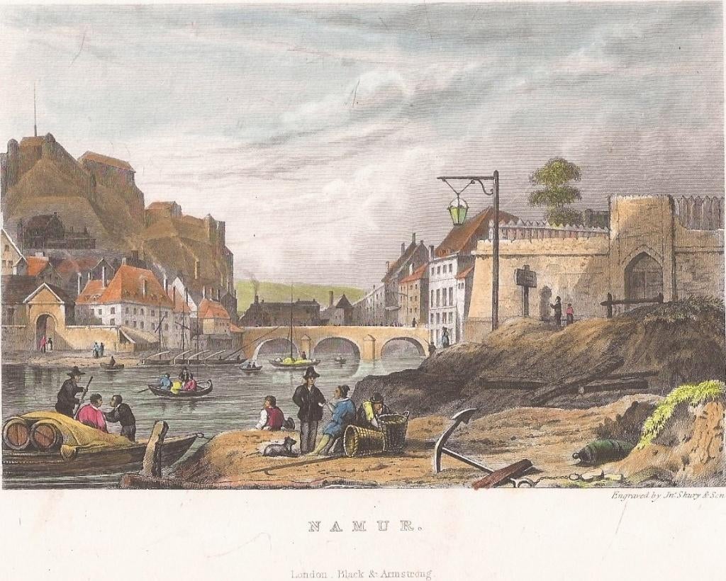 België Namur Gezicht op de Stad Namen Gekleurde Staalgravure, Antiek en Kunst, 1800 - 1899, Stadsgezicht, Ophalen of Verzenden