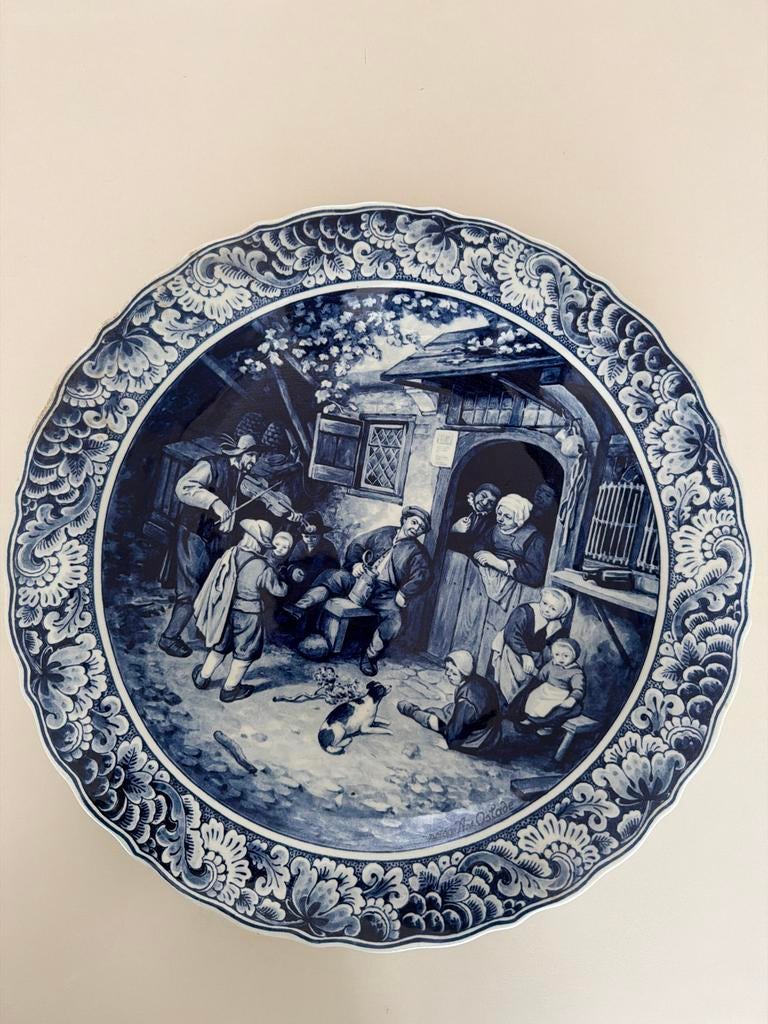 2 Grote Delfts Blauwe Borden 'naar A. v Ostade' - 34 cm, Ophalen of Verzenden