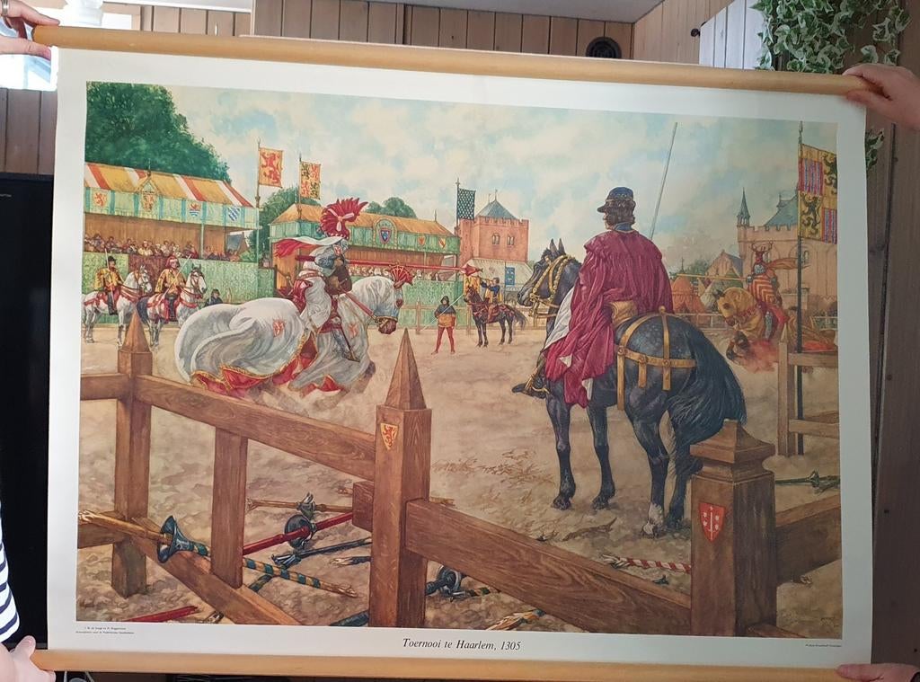 Vintage Schoolplaat Toernooi te Haarlem 1305 - Geschiedenis, Antiek en Kunst, Ophalen, Geschiedenis