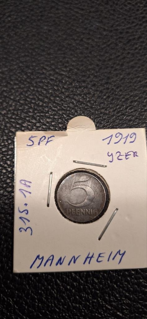Duits notgeld 5 pfennig 1919 Mannheim ijzer, Ophalen of Verzenden, Duitsland
