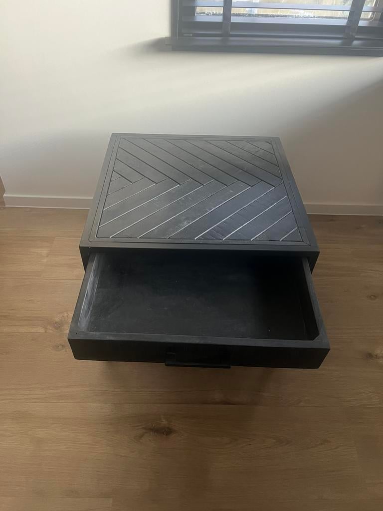 2 Zwarte visgraat salontafels, Huis en Inrichting, Tafels | Salontafels, Ophalen, 50 tot 100 cm, Vierkant, 50 tot 100 cm