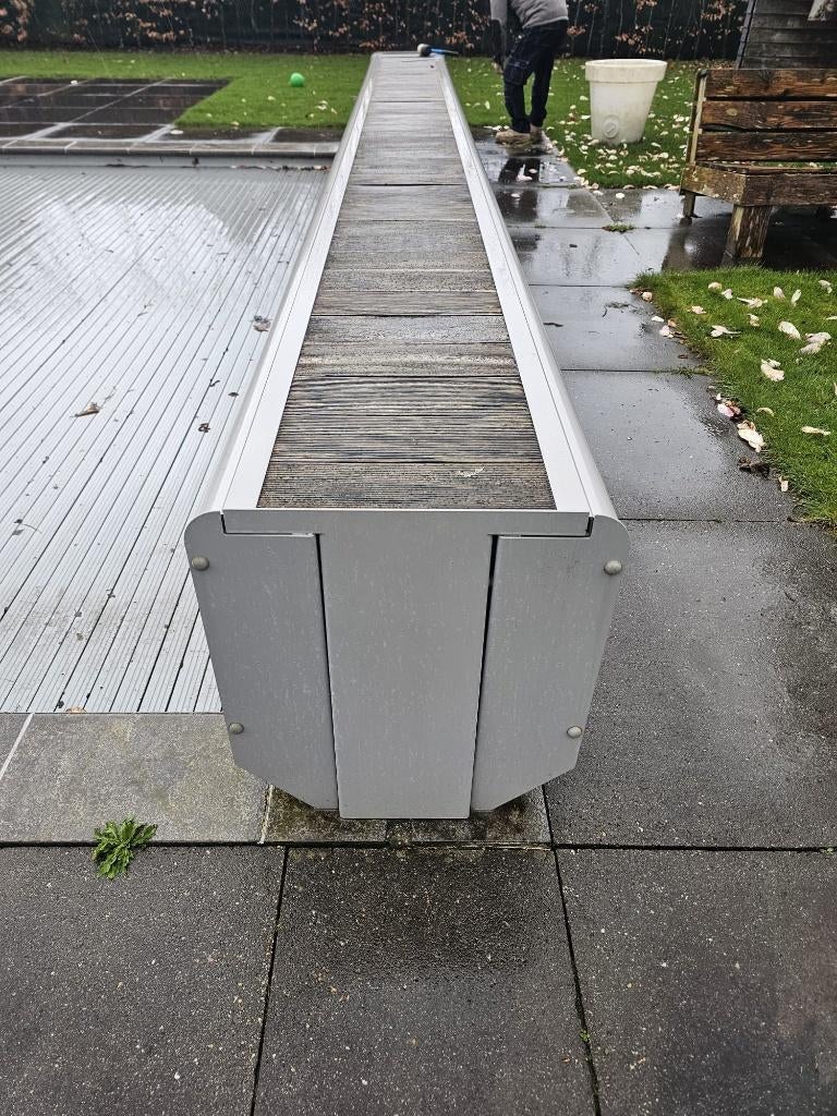 Zwembad lamellendek automatisch 987x591 cm, Tuin en Terras, Ophalen, Gebruikt, Afdekzeil