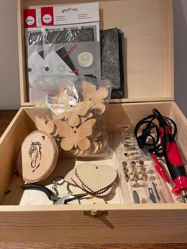 Houtbrander set met accessoires en houten vormen, Ophalen of Verzenden, Zo goed als nieuw, Gereedschap of Toebehoren