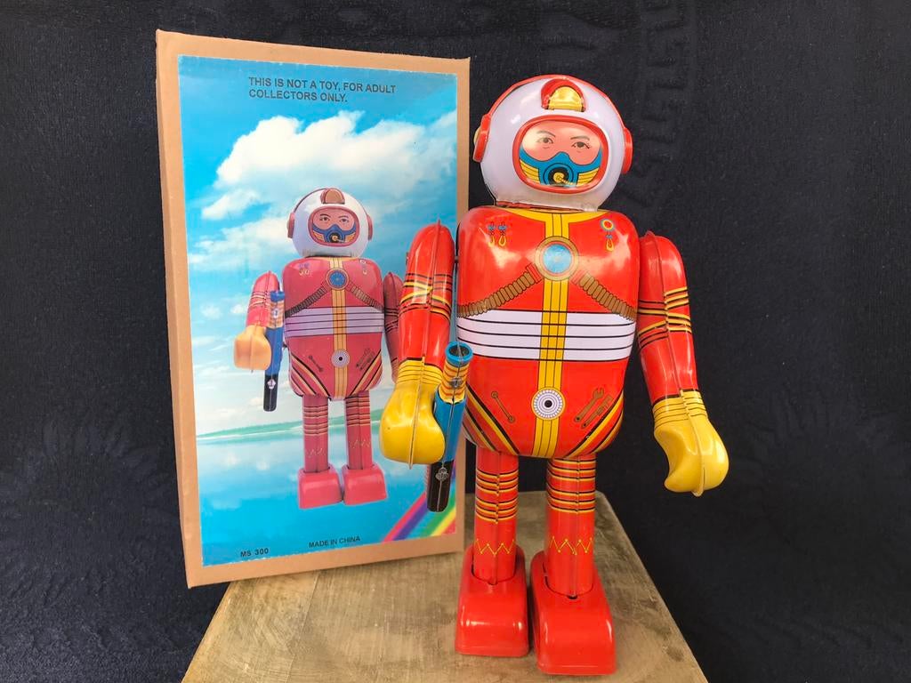 Blikken robot space robot onbespeeld in doos wind up, Verzamelen, Speelgoed, Nieuw, Ophalen of Verzenden
