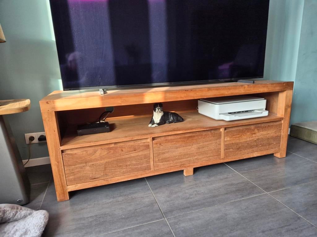 Onbehandeld teak tv meubel, Ophalen, 25 tot 50 cm, 150 tot 200 cm, Minder dan 100 cm